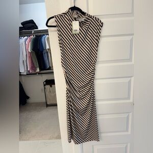 H&M Black and Beige Ruched Sheath Midi Dress